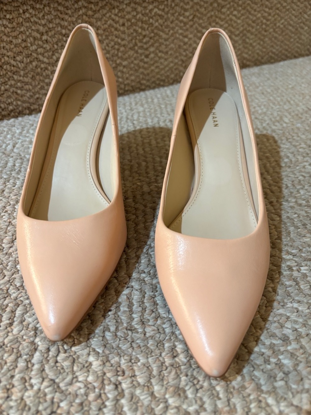 Cole Haan Peach Leather Pointed-Toe Flats